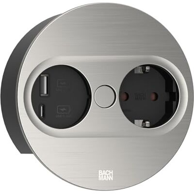 Bachmann Tomada embutida Twist 2 redonda cabo USB A e USB C 2 m mesa cozinha escritório aço inoxidável 946.004 (abertura automática, revestimento} Bachmann Tomada embutida Twist 2 redonda cabo USB A e USB C 2 m mesa cozinha escritório aço inoxidável 946.004 (abertura automática, revestimento}