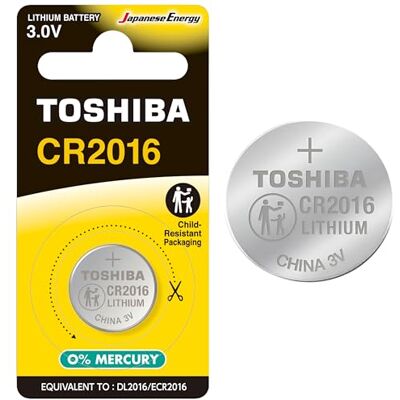 Toshiba Pilha CR2016 botão, bateria de lítio 3V, ultra longa duração, 10 anos de conservação, sem mercúrio, ideal para comandos à distância, Airtag, calculadoras, chaves de carro, 40700104 Toshiba Pilha CR2016 botão, bateria de lítio 3V, ultra longa duração, 10 anos de conservação, sem mercúrio, ideal para comandos à distância, Airtag, calculadoras, chaves de carro, 40700104