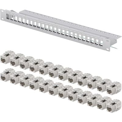 HB-DIGITAL Painel de conexão de rede de 24 portas, 1 U 24 módulos Keystone CAT 7 RJ 45 fêmea para montagem na parede, compatível com cabo de instalação CAT 6 CAT 6a Ethernet LAN DSL, cinzento claro HB-DIGITAL Painel de conexão de rede de 24 portas, 1 U 24 módulos Keystone CAT 7 RJ 45 fêmea para montagem na parede, compatível com cabo de instalação CAT 6 CAT 6a Ethernet LAN DSL, cinzento claro