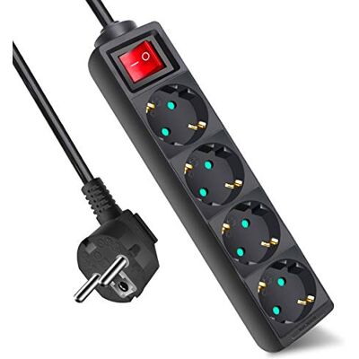 EXTRASTAR Extensão elétrica com 4 tomadas e interruptor, cabo de 3 m, para casa, escritório e viagens, MAX 3680W, 16A, 250V, preto, 1 unidade EXTRASTAR Extensão elétrica com 4 tomadas e interruptor, cabo de 3 m, para casa, escritório e viagens, MAX 3680W, 16A, 250V, preto, 1 unidade