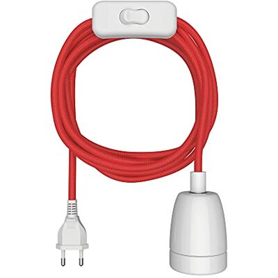 ledscom.de Cabo têxtil LEHA II, tomada, interruptor, vermelho, branco, 3 m, tomada de porcelana, 1 x E27 máx. 300W ledscom.de Cabo têxtil LEHA II, tomada, interruptor, vermelho, branco, 3 m, tomada de porcelana, 1 x E27 máx. 300W
