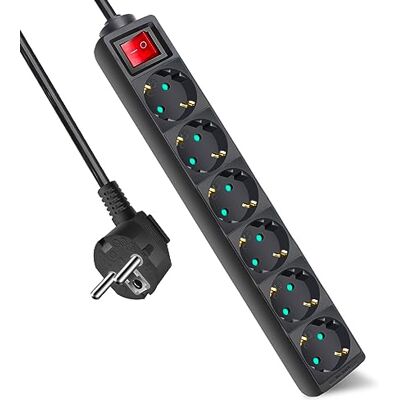 EXTRASTAR Extensão elétrica com 6 tomadas e interruptor, cabo de 1,5 m, para casa, escritório e viagens, MAX 3680W, 16A, 250V, preto, 1 unidade EXTRASTAR Extensão elétrica com 6 tomadas e interruptor, cabo de 1,5 m, para casa, escritório e viagens, MAX 3680W, 16A, 250V, preto, 1 unidade