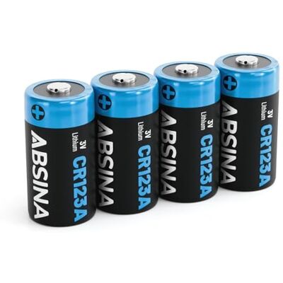 ABSINA 4X CR123A 3V Lithium Battery para câmaras e muito mais, pilha à prova de fugas e de longa duração, pilhas CR 123 A com 1300 mAh ABSINA 4X CR123A 3V Lithium Battery para câmaras e muito mais, pilha à prova de fugas e de longa duração, pilhas CR 123 A com 1300 mAh