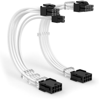 J&D Cabo de extensão de alimentação PCI Express de 8 pinos, 30 cm, com malha branca para GPU, com 6 pentes de cabo, conector macho a fêmea para placa gráfica, embalagem de 2 J&D Cabo de extensão de alimentação PCI Express de 8 pinos, 30 cm, com malha branca para GPU, com 6 pentes de cabo, conector macho a fêmea para placa gráfica, embalagem de 2