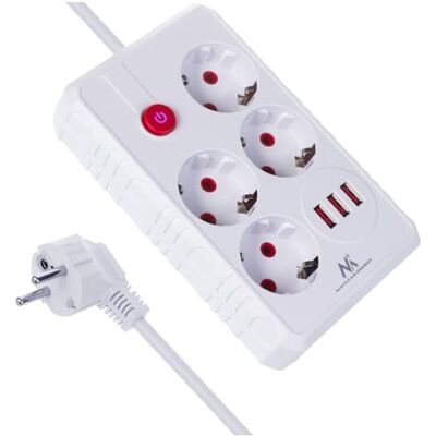 Maclean Extensão de tomadas , cabo extensão de 4 entradas + 3 x USB, 110-240 V, CA 50/60 Hz, 2,1 no máximo 2500 W, 3 m, branco, MCE393 W Maclean Extensão de tomadas , cabo extensão de 4 entradas + 3 x USB, 110-240 V, CA 50/60 Hz, 2,1 no máximo 2500 W, 3 m, branco, MCE393 W
