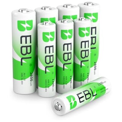 EBL 8 Pack AA AAA pilhas recarregáveis Ni-MH de 1,2 V, 4 x pilhas recarregáveis AA 2800 mAh e 4 x bateria recarregáveis AAA 1100 mAh EBL 8 Pack AA AAA pilhas recarregáveis Ni-MH de 1,2 V, 4 x pilhas recarregáveis AA 2800 mAh e 4 x bateria recarregáveis AAA 1100 mAh