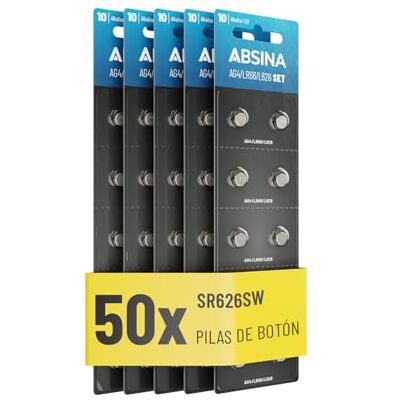 ABSINA 50x Pilhas Botão AG4 LR626-1,5V alcalina, à Prova de Fugas e de Longa Duração SG4 / V4GA / G4A / 4GA / L626 / 177 / SR626SW / LR66 Pilha Botão LR626, Pilhas Relógios, Pilha lr626 ABSINA 50x Pilhas Botão AG4 LR626-1,5V alcalina, à Prova de Fugas e de Longa Duração SG4 / V4GA / G4A / 4GA / L626 / 177 / SR626SW / LR66 Pilha Botão LR626, Pilhas Relógios, Pilha lr626