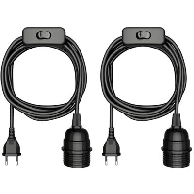 ledscom.de 2 peças cabo LEKA, plugue, interruptor, preto, 3 m, suporte para lâmpada, 1x E27 máx. 60W ledscom.de 2 peças cabo LEKA, plugue, interruptor, preto, 3 m, suporte para lâmpada, 1x E27 máx. 60W