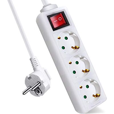 EXTRASTAR Extensão com 3 tomadas e interruptor, cabo 1,5 m, para casa, escritório e viagens, 16 A, 250 V, 3680 W, branco EXTRASTAR Extensão com 3 tomadas e interruptor, cabo 1,5 m, para casa, escritório e viagens, 16 A, 250 V, 3680 W, branco
