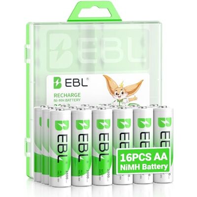 EBL 2800 mAh AA Pilhas recarregáveis Ni-MH de 1,2 V para equipamentos domésticos com estojos de armazenamento (16 peças) EBL 2800 mAh AA Pilhas recarregáveis Ni-MH de 1,2 V para equipamentos domésticos com estojos de armazenamento (16 peças)