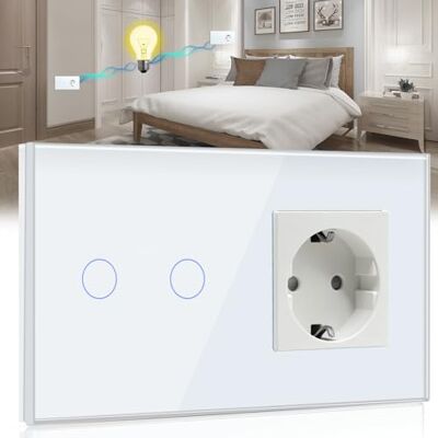 BSEED Interruptor de luz tátil com tomada com indicador LED, 2 vias, 2 vias, toque no campo do sensor, tomada de parede tátil, lâmpadas LED brancas (não interruptor inteligente) BSEED Interruptor de luz tátil com tomada com indicador LED, 2 vias, 2 vias, toque no campo do sensor, tomada de parede tátil, lâmpadas LED brancas (não interruptor inteligente)