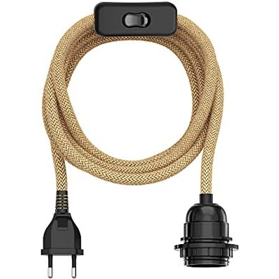 ledscom.de Cabo de cânhamo/cabo têxtil LEKA, tomada, interruptor, bege, 3 m, suporte para lâmpada, 1x E27 máx. 60W ledscom.de Cabo de cânhamo/cabo têxtil LEKA, tomada, interruptor, bege, 3 m, suporte para lâmpada, 1x E27 máx. 60W