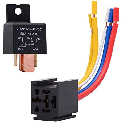 Ehdis 1 Peça Relé de Carro 5 Pinos 80A 12V com Arnês de Tomadas, On/Off Normalmente Aberto SPDT Conector de Encaixe 5 Cabos Automotivo Ehdis 1 Peça Relé de Carro 5 Pinos 80A 12V com Arnês de Tomadas, On/Off Normalmente Aberto SPDT Conector de Encaixe 5 Cabos Automotivo