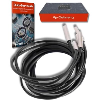 AZDelivery 2 x 3 m cabo DS18B20 sensor de temperatura digital de aço inoxidável sensor de temperatura resistente à água compatível com Arduino e Raspberry Pi com E-Book incluído! AZDelivery 2 x 3 m cabo DS18B20 sensor de temperatura digital de aço inoxidável sensor de temperatura resistente à água compatível com Arduino e Raspberry Pi com E-Book incluído!