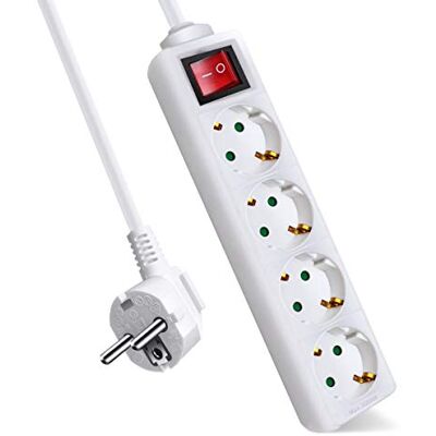 EXTRASTAR Extensão elétrica com 4 tomadas e interruptor, cabo de 1,5 m, para casa, escritório e viagens, 16A, 250V, 3680W, branco EXTRASTAR Extensão elétrica com 4 tomadas e interruptor, cabo de 1,5 m, para casa, escritório e viagens, 16A, 250V, 3680W, branco