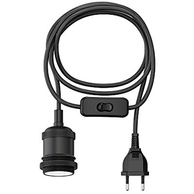 ledscom.de Cabo têxtil RETRA, tomada, interruptor, preto mate, 3 m, suporte para lâmpadas, 1 x E27 máx. 60W ledscom.de Cabo têxtil RETRA, tomada, interruptor, preto mate, 3 m, suporte para lâmpadas, 1 x E27 máx. 60W