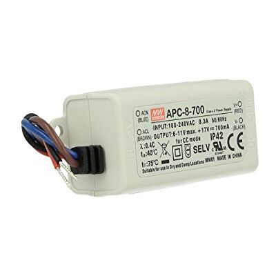 MEAN WELL Meanwell APC-8-700, Transformador CC driver led 700 mA 6 V-11 V DC 8 W corrente constante IP42 MEAN WELL Meanwell APC-8-700, Transformador CC driver led 700 mA 6 V-11 V DC 8 W corrente constante IP42