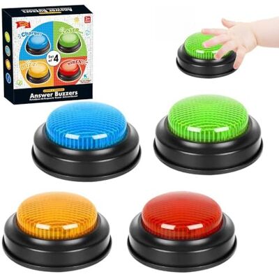 Jonuin Botões de resposta com luz e som, conjunto de 4 Answer Buzzers, campainha de resposta para competições e quizzes, campainhas interativas para sala de aula, jogos familiares e educativos, cor Jonuin Botões de resposta com luz e som, conjunto de 4 Answer Buzzers, campainha de resposta para competições e quizzes, campainhas interativas para sala de aula, jogos familiares e educativos, cor