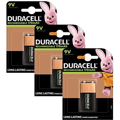 Duracell GadgetCenter BUN0054A Pilhas recarregáveis 9V, conjunto de 3 unidades Duracell GadgetCenter BUN0054A Pilhas recarregáveis 9V, conjunto de 3 unidades