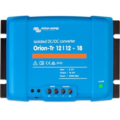 Victron Energy Orion-TR IP43 12/12 Volts 18 amperes 220-Watts Conversor de CC para CC Isolado Victron Energy Orion-TR IP43 12/12 Volts 18 amperes 220-Watts Conversor de CC para CC Isolado