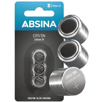 ABSINA 3X Pile CR1/3N de lítio 3V Pile DL1/3N à prova de fugas e de longa duração, bateria lítio 3V de 160 mAh, DL 1/3N, 2L76, bateria CR 1/3N ABSINA 3X Pile CR1/3N de lítio 3V Pile DL1/3N à prova de fugas e de longa duração, bateria lítio 3V de 160 mAh, DL 1/3N, 2L76, bateria CR 1/3N