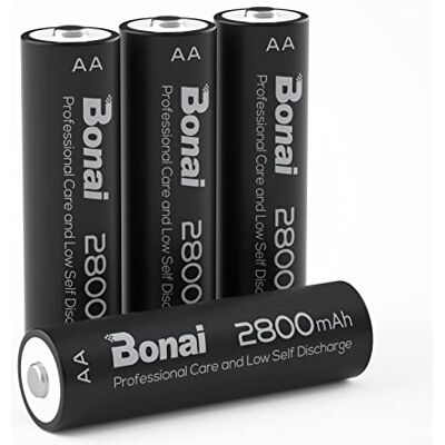 BONAI Pilhas Recarregáveis AA, Alta Capacidade 2800 mAh 1,2 V 1200 ciclos de pilhas AA recarregável NI-MH, pré-carregadas para equipamentos domésticos (4 peças) BONAI Pilhas Recarregáveis AA, Alta Capacidade 2800 mAh 1,2 V 1200 ciclos de pilhas AA recarregável NI-MH, pré-carregadas para equipamentos domésticos (4 peças)