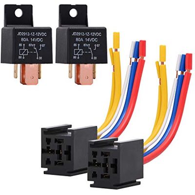 Ehdis 2 Peças Relé de Carro 5 Pinos 80A 12V com Arnês de Tomadas, On/Off Normalmente Aberto SPDT Tomada de Enchufe 5 Fios Automotivo Ehdis 2 Peças Relé de Carro 5 Pinos 80A 12V com Arnês de Tomadas, On/Off Normalmente Aberto SPDT Tomada de Enchufe 5 Fios Automotivo
