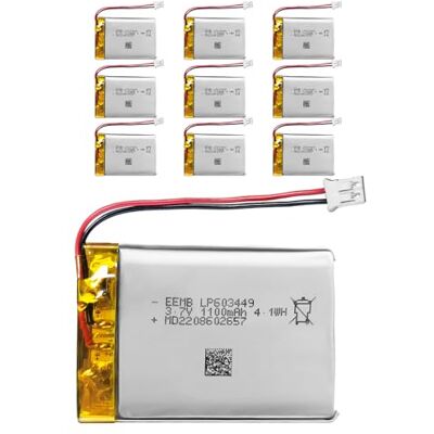 EEMB Lithium Polymer Bateria 3,7 V 1100 mAh 603449 bateria recarregável tipo com conector JST: confirme a polaridade do dispositivo e do conector antes de comprar (10) EEMB Lithium Polymer Bateria 3,7 V 1100 mAh 603449 bateria recarregável tipo com conector JST: confirme a polaridade do dispositivo e do conector antes de comprar (10)