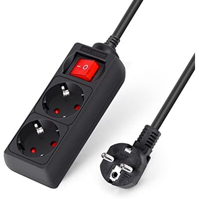 Aigostar Extensão de tomadas com 2 tomadas, extensão de extensão com cabo de 3 metros e interruptor, preto Aigostar Extensão de tomadas com 2 tomadas, extensão de extensão com cabo de 3 metros e interruptor, preto