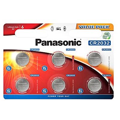 Panasonic CR2032 Pilha de botão de lítio não recarregável, 3 V, 225 mAh, pacote de 6 unidades Panasonic CR2032 Pilha de botão de lítio não recarregável, 3 V, 225 mAh, pacote de 6 unidades