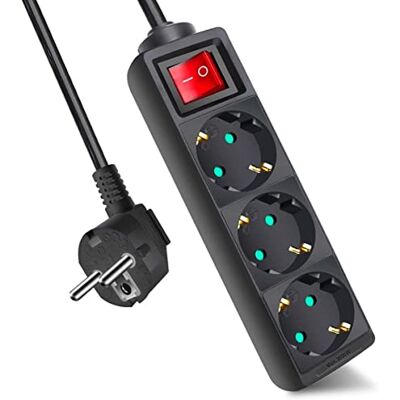 EXTRASTAR Extensão com 3 tomadas e interruptor, cabo 3 m, para casa, escritório e viagens, MAX 3680W, 16A, 250 V, preto, 1 unidade EXTRASTAR Extensão com 3 tomadas e interruptor, cabo 3 m, para casa, escritório e viagens, MAX 3680W, 16A, 250 V, preto, 1 unidade