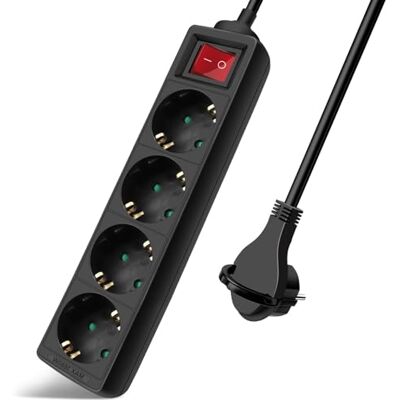 EXTRASTAR Extensão Elétrica com 4 Tomadas e Interruptor, Cabo 1,5M Tomada Plana, para Casa, Escritório e Viagens, 16A, 250V, 3680W, Preto EXTRASTAR Extensão Elétrica com 4 Tomadas e Interruptor, Cabo 1,5M Tomada Plana, para Casa, Escritório e Viagens, 16A, 250V, 3680W, Preto