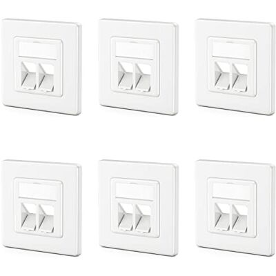 deleyCON 6 x Caixa de conexões LAN de 2 portas conector de dados incrustado para módulos Keystone inclinados 45° para módulos Keystone com p.e. Conector RJ45 coaxial RJ-11 entrada Cinch Toslink PS2 deleyCON 6 x Caixa de conexões LAN de 2 portas conector de dados incrustado para módulos Keystone inclinados 45° para módulos Keystone com p.e. Conector RJ45 coaxial RJ-11 entrada Cinch Toslink PS2