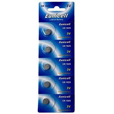 Eunicell 5 pilhas de botão CR1025 de lítio de 3 V (1 bolha com 5 pilhas) CR1025 Pilhas de botão de lítio de 3 V para relógios, chaves de carro, comandos à distância e eletrónica compacta Eunicell 5 pilhas de botão CR1025 de lítio de 3 V (1 bolha com 5 pilhas) CR1025 Pilhas de botão de lítio de 3 V para relógios, chaves de carro, comandos à distância e eletrónica compacta