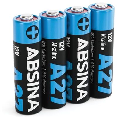 ABSINA 4 Pilhas 27A 12 V comando de garagem e muito mais, pilhas 27A 12 V Alkaline mini à prova de fugas e de longa duração, A27 pilha ABSINA 4 Pilhas 27A 12 V comando de garagem e muito mais, pilhas 27A 12 V Alkaline mini à prova de fugas e de longa duração, A27 pilha