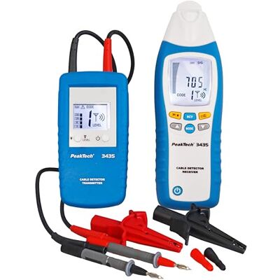 PeakTech 3435 Localizador de linha com transmissor, recetor para curto-circuitos, fusíveis, tubos metálicos, voltímetros, pesquisadores de linha em paredes, tetos, pisos, receção de até 2 metros PeakTech 3435 Localizador de linha com transmissor, recetor para curto-circuitos, fusíveis, tubos metálicos, voltímetros, pesquisadores de linha em paredes, tetos, pisos, receção de até 2 metros