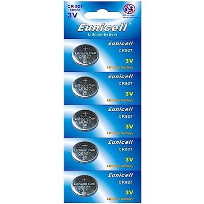 Eunicell 5 pilhas de botão CR927, 5 V, lítio, 30 mAh (1 bolha com 3 pilhas) 5 pilhas de botão CR927 de lítio de 3 V e 30 mAh para relógios, ponteiros a laser, calculadoras e eletrónica Eunicell 5 pilhas de botão CR927, 5 V, lítio, 30 mAh (1 bolha com 3 pilhas) 5 pilhas de botão CR927 de lítio de 3 V e 30 mAh para relógios, ponteiros a laser, calculadoras e eletrónica