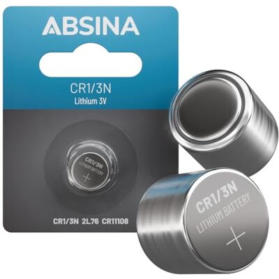 ABSINA Pile CR1/3N de lítio 3V DL1/3N à prova de fugas e de longa duração, bateria lítio de 160 mAh ABSINA Pile CR1/3N de lítio 3V DL1/3N à prova de fugas e de longa duração, bateria lítio de 160 mAh