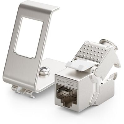 deleyCON 1 módulo de conector Keystone CAT6a com 1 x adaptador de calha de 1 porta como um conjunto de ecrã STP metálico tomada RJ45 rede de 10 Gbit/s montagem a pressão para trilhos DIN de 35 mm deleyCON 1 módulo de conector Keystone CAT6a com 1 x adaptador de calha de 1 porta como um conjunto de ecrã STP metálico tomada RJ45 rede de 10 Gbit/s montagem a pressão para trilhos DIN de 35 mm