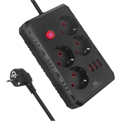 Maclean Extensão MCE392/3 4 Tomadas 3 x USB 2500 W Tomadas angulares de 45° interruptor iluminado montado na parede, universal para casa, escritório e jogos (preto, 3 m) Maclean Extensão MCE392/3 4 Tomadas 3 x USB 2500 W Tomadas angulares de 45° interruptor iluminado montado na parede, universal para casa, escritório e jogos (preto, 3 m)