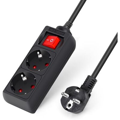 Aigostar Régua de energia de 2 tomadas com cabo de 1,5 metros e interruptor. Cor preto. Aigostar Régua de energia de 2 tomadas com cabo de 1,5 metros e interruptor. Cor preto.