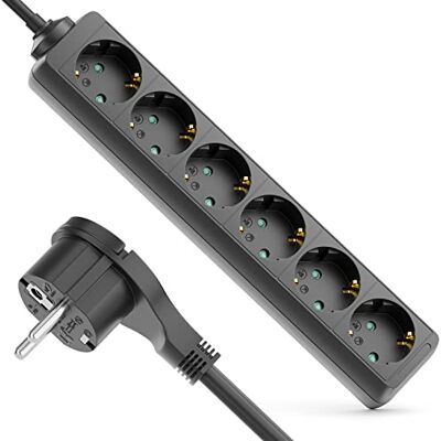 deleyCON 6 Compartimentos Régua de Tomadas com Conector Plano Régua Interior 1,4m Cabo Tomada de Contacto Plano Carcaça Robusta de Plástico Preto deleyCON 6 Compartimentos Régua de Tomadas com Conector Plano Régua Interior 1,4m Cabo Tomada de Contacto Plano Carcaça Robusta de Plástico Preto