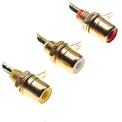 Keple Tomadas de fonus adaptador RCA fêmea para montagem em painel, banhado a ouro com acabamento de soldagem vermelho, branco e amarelo codificação de cores A/V pacote de 3 Keple Tomadas de fonus adaptador RCA fêmea para montagem em painel, banhado a ouro com acabamento de soldagem vermelho, branco e amarelo codificação de cores A/V pacote de 3