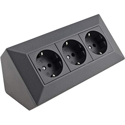 ChiliTec Régua de 3 tomadas, ângulo de 90°, 230 V, montagem em canto e em superfície, para bancada, cozinha, oficina, cor antracita ChiliTec Régua de 3 tomadas, ângulo de 90°, 230 V, montagem em canto e em superfície, para bancada, cozinha, oficina, cor antracita