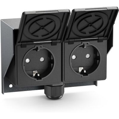 ledscom.de Tomada de energia para ambientes exteriores e húmidos PIWI, montagem em superfície, IP44, tomada dupla Schuko, 16 A/230 V, aço inoxidável, plástico, antracite, horizontal ledscom.de Tomada de energia para ambientes exteriores e húmidos PIWI, montagem em superfície, IP44, tomada dupla Schuko, 16 A/230 V, aço inoxidável, plástico, antracite, horizontal