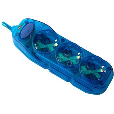 Electraline Extensão com 3 tomadas com interruptor, cabo 3G1 3 m, cor azul transparente, 250 V Electraline Extensão com 3 tomadas com interruptor, cabo 3G1 3 m, cor azul transparente, 250 V