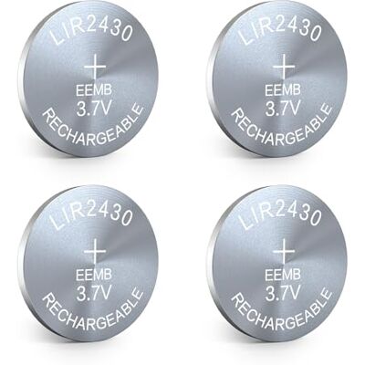 EEMB LIR2430 Pilha de botão recarregável de 3,7 V e 60 mAh, 4 unidades EEMB LIR2430 Pilha de botão recarregável de 3,7 V e 60 mAh, 4 unidades