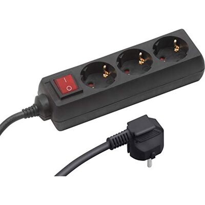 Meister Extensão de 3 tomadas, 1,4 m, preto, com interruptor, IP20, Meister Extensão de 3 tomadas, 1,4 m, preto, com interruptor, IP20,
