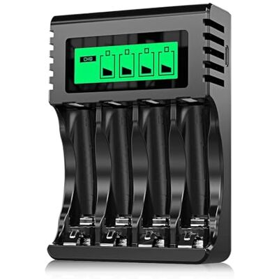 POWEROWL Carregador Rápido de Pilhas Recarregáveis, Carregador LCD para Pilhas Recarregáveis Ni-MH AA/AAA, Ranhura Independente e Carga Rápida USB POWEROWL Carregador Rápido de Pilhas Recarregáveis, Carregador LCD para Pilhas Recarregáveis Ni-MH AA/AAA, Ranhura Independente e Carga Rápida USB