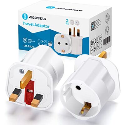 Aigostar Adaptadores de tomada para viagem da Europa para o Reino Unido adaptador UE 2 pinos para UK 3 pinos (Tipo G), cor branca Aigostar Adaptadores de tomada para viagem da Europa para o Reino Unido adaptador UE 2 pinos para UK 3 pinos (Tipo G), cor branca